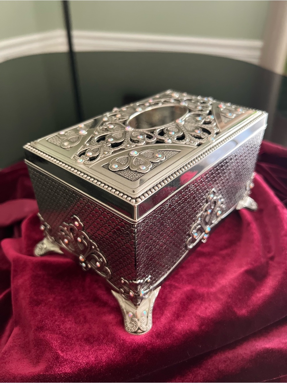 Things Remembered Swarovski Crystal Musical Jewelry Box Organizers Silver Erica
